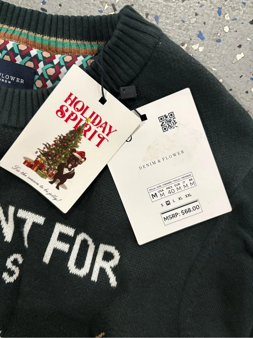 Denim & Flower Dark Green Christmas Cow Graphic Crewneck Sweater